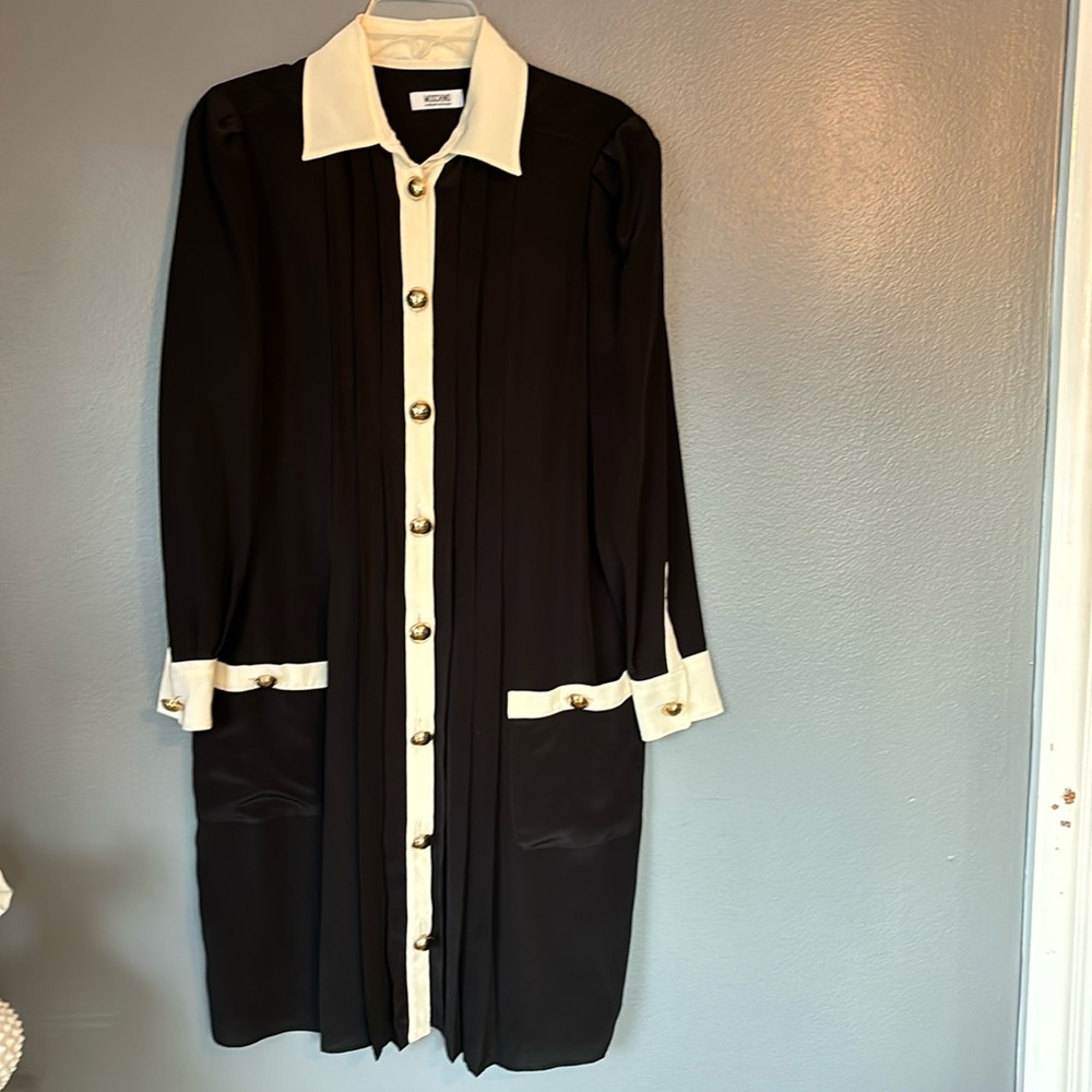 Vintage Moschino Cheap and Chic Black and White Silk Dress